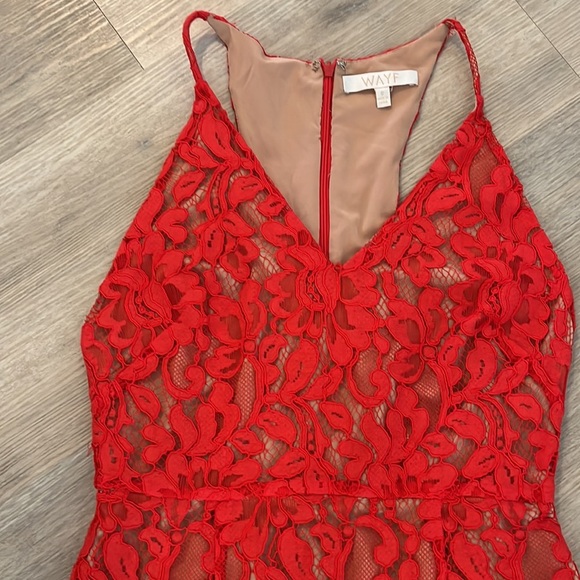 Wayf Cherry red 3D lace embroidered ruffle sleeveless dress v-neck lined Small S - Picture 3 of 8